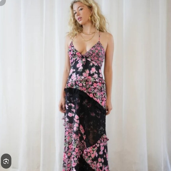 🍋For Love and Lemons Rosalyn Black Floral Maxi Dress - Picture 16 of 16